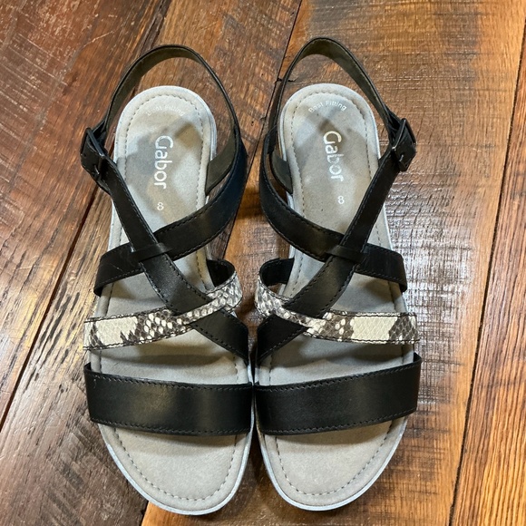 Gabor Women’s 45.572 Leather Strappy Sandals Black Snake Print Size 8 - Picture 1 of 7